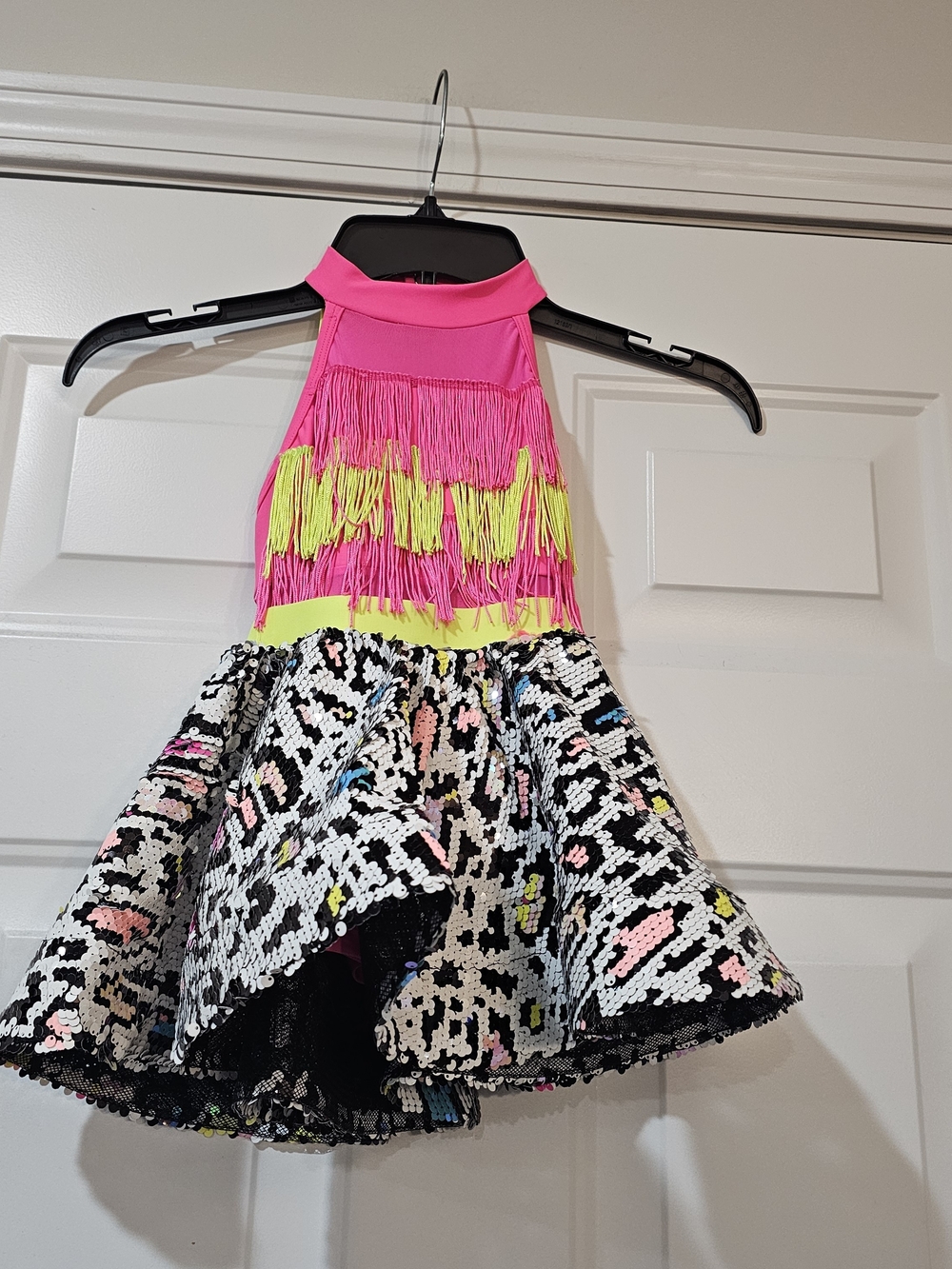 Revolution Girls' Neon Pink Fringe Dance Costume Dress Size XSC{27bx}